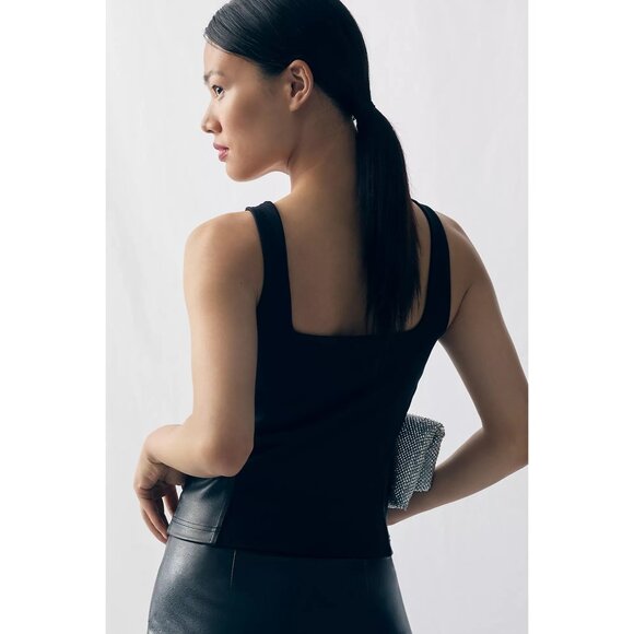 Maeve Black Faux Leather Corset Tank Top - Picture 3 of 6